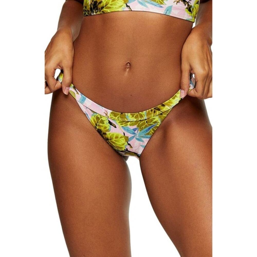 Topshop Idol Tropical Print Tanga Bikini Bottoms Green Pink Size 6